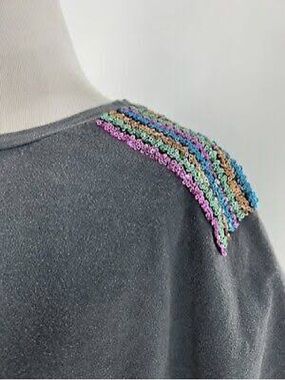 Zara Dark Gray Crewneck Sweater with Multicolor Sequin Shoulder